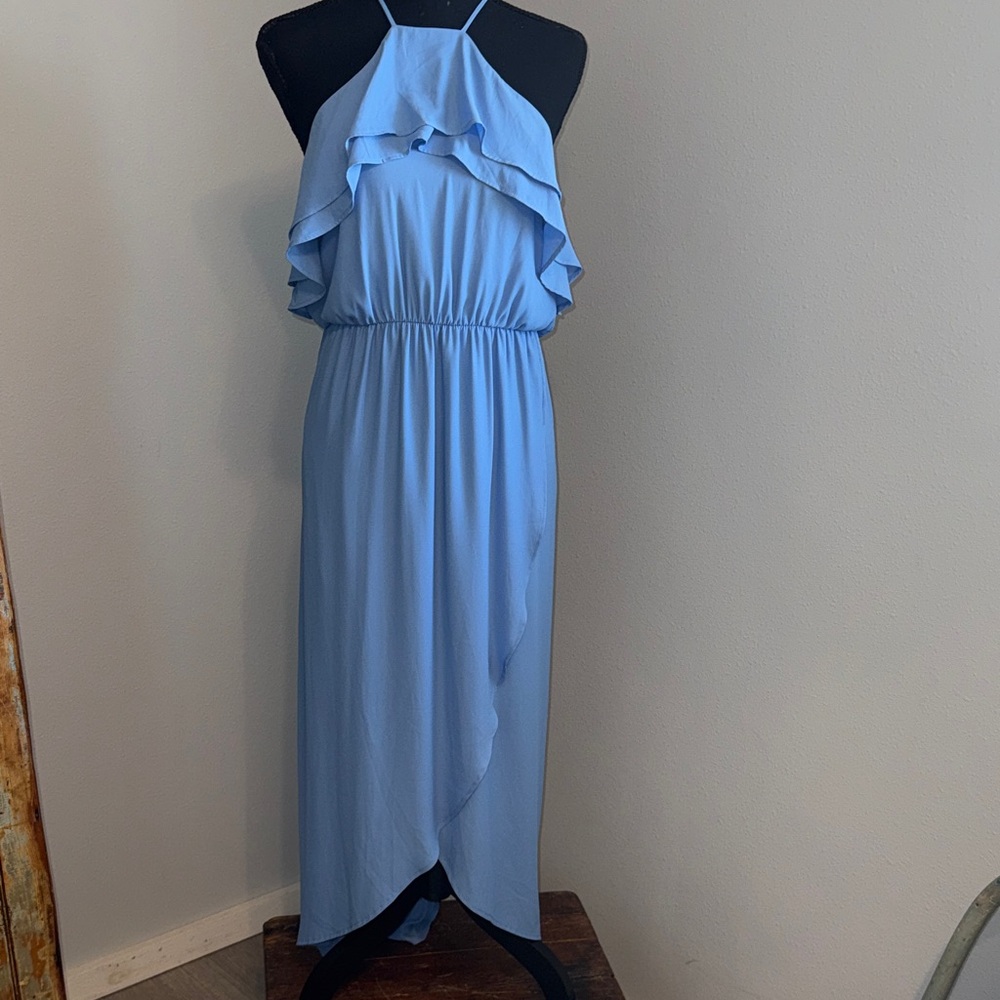 Lush Light Blue Ruffled Halter Maxi Dress